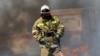RUSSIA, ROSTOV-ON-DON REGION - APRIL 17, 2024: A fire fighter takes part in a fire drill 